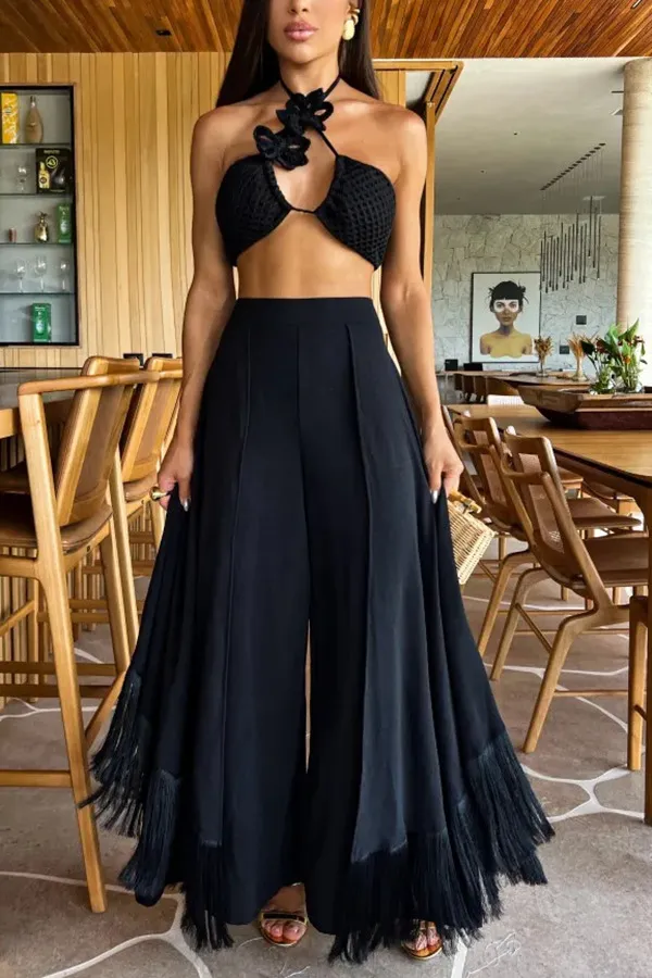 Individual Casual Flared Tassel Pants For Women Black - Shop at LoveMi