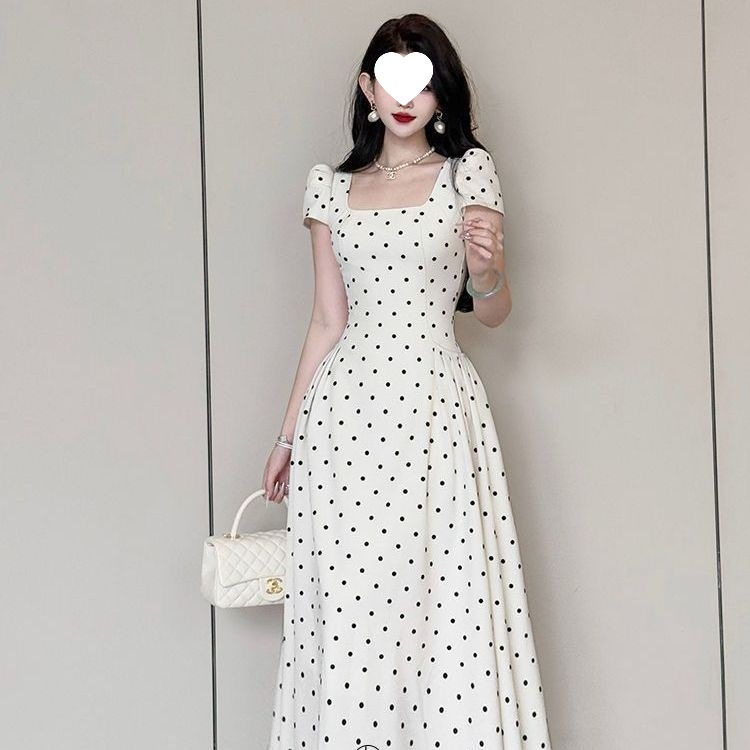 Polka-dot Square-neck Dress For Women