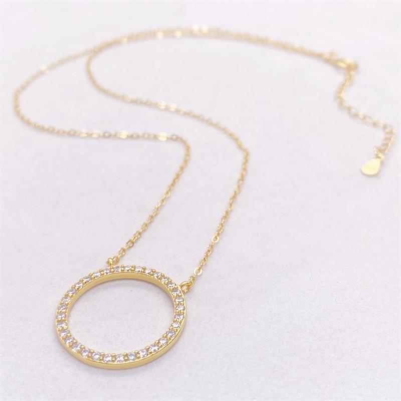 New S925 Sterling Silver Shiny Zircon Circle Necklace