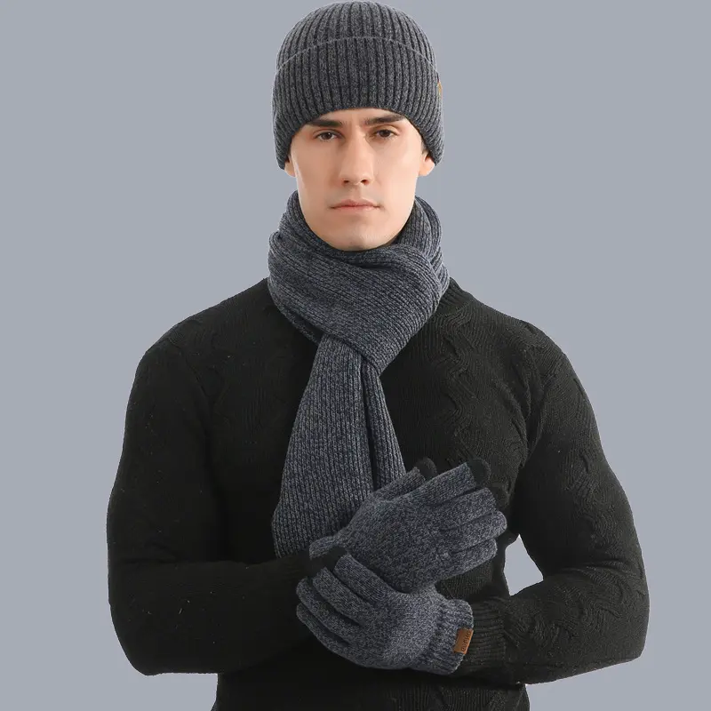 Thermal Knitting Hat Scarf And Gloves Three-piece