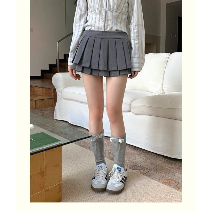 Fashionable Versatile High Waist Suit Material Double-layer Pleated Skirt