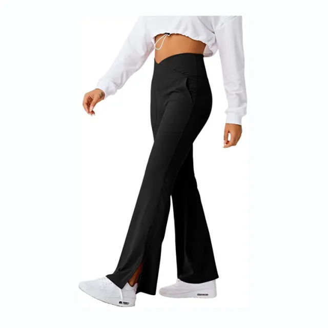 Spring Women's Workout Exercise Pants Akimbo Pants Split Flared Pants Black - Shop at LoveMi