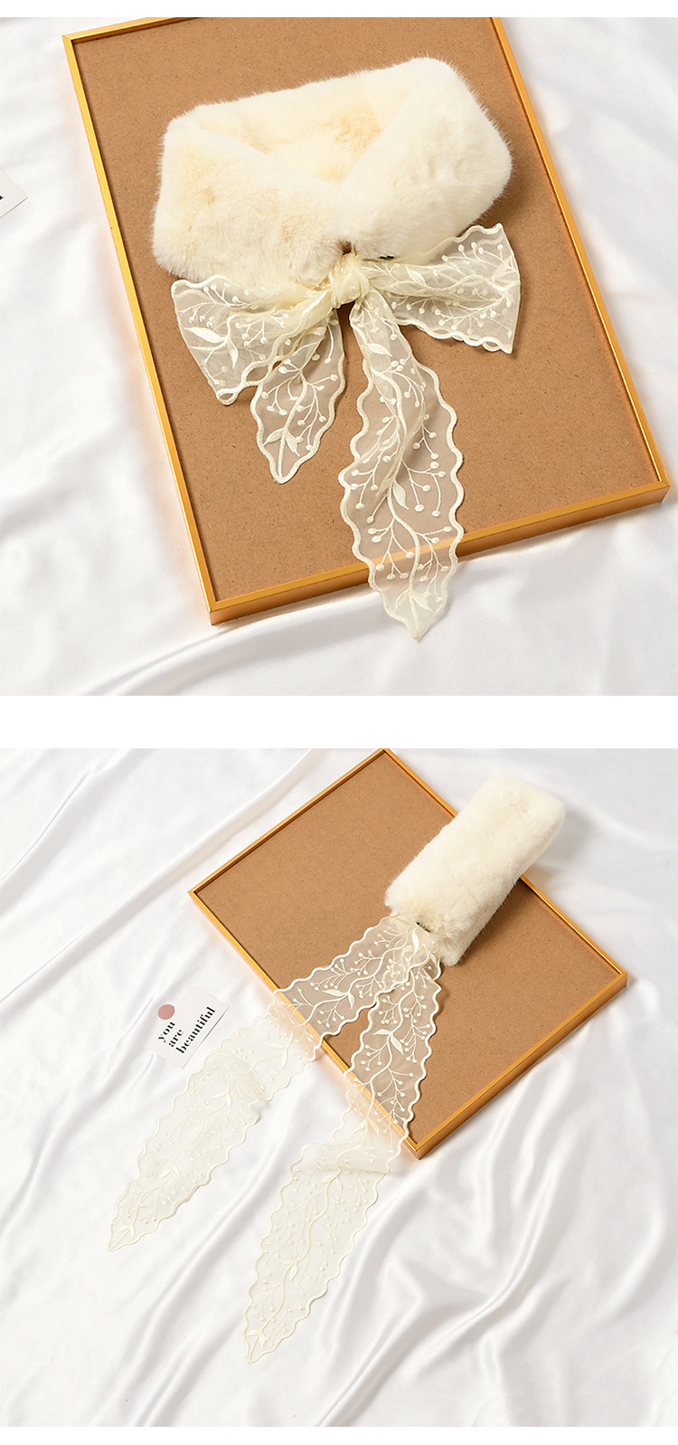 Title 1, Lace Streamer Furry Cute Rabbit Fur Collar Scar...