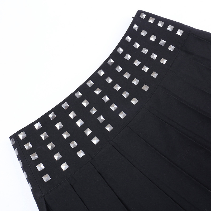 Title 16, Trendy Studded High Stretch Black Pleated Skirt...