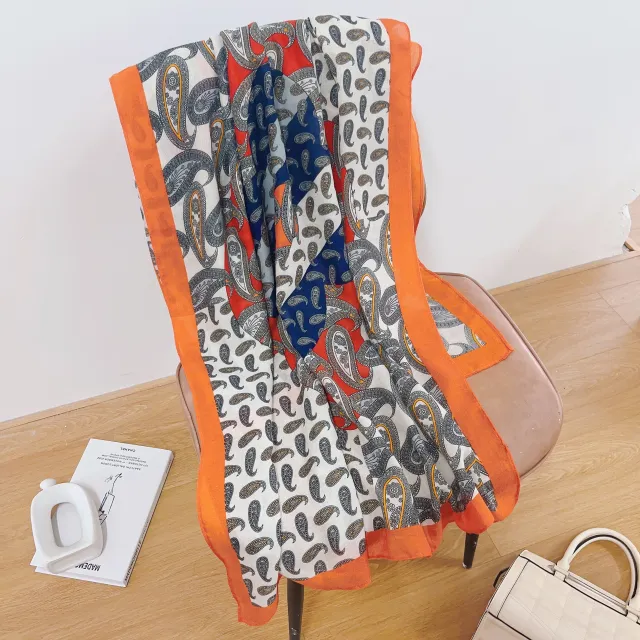 Printed Cotton And Linen Scarf Warm Outer Shawl Paisley Orange Edge - Shop at LoveMi