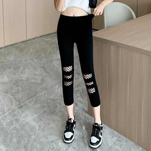 Summer Thin Women's Ripped Mesh Cropped Pants Three Rows Ripped Model - Shop at LoveMi