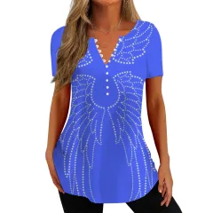 V-collar Polka Dot Wings T-shirt Short Sleeve Shirt Printed 3D Digital Top - Color 04 - View 1