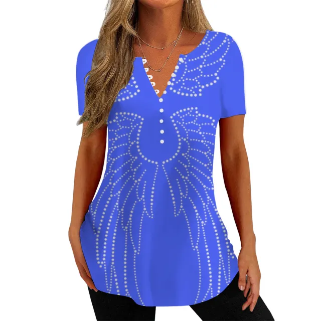 V collar Polka Dot Wings T shirt Short Sleeve Shirt Printed 3D Digital Top Color 04 - Shop at LoveMi