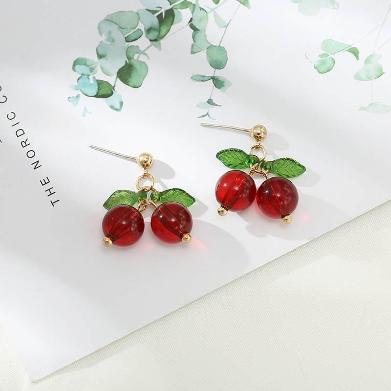 Sterling Silver Needle Small Cherry-shaped Earrings Girl Temperamental Personalized And All-match