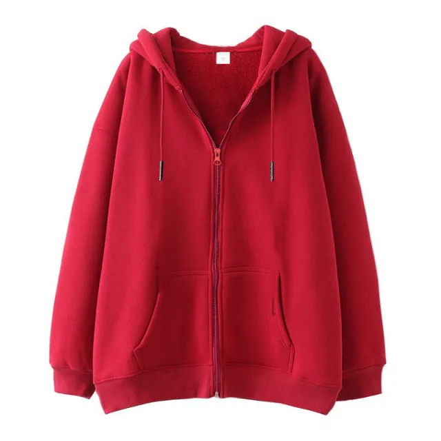 Full zip Hoodie With Fleece lined Solid color Sweatshirt Red - Shop at LoveMi