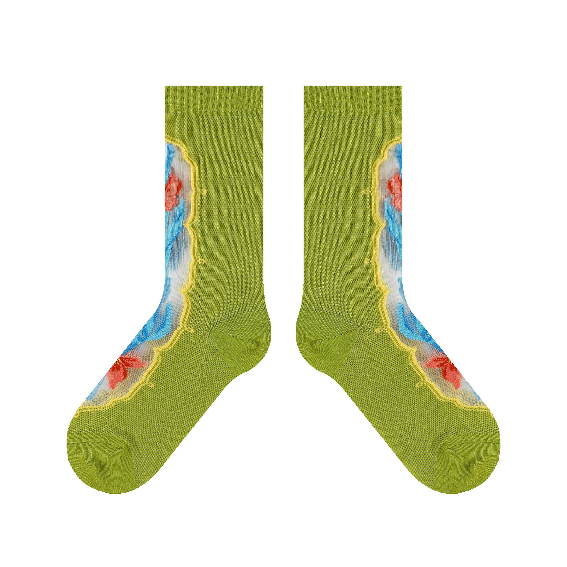 Retro Fashion Patterned Stockings Thin Green Iris Tectorum - Shop at LoveMi