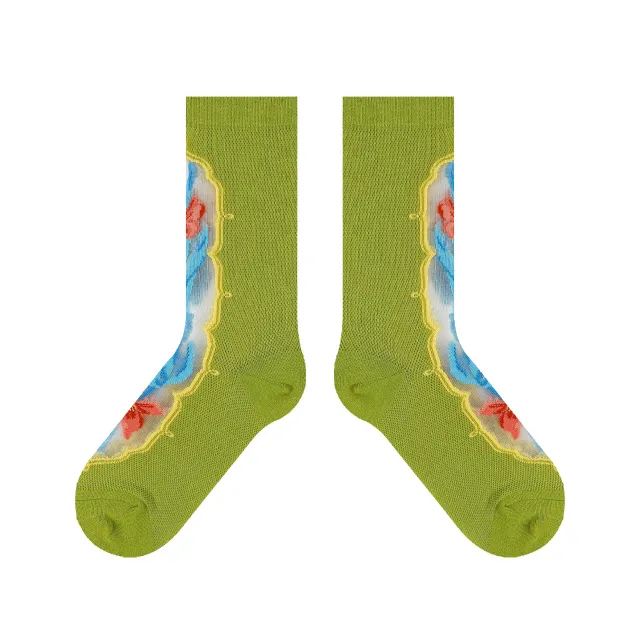 Retro Fashion Patterned Stockings Thin Green Iris Tectorum - Shop at LoveMi