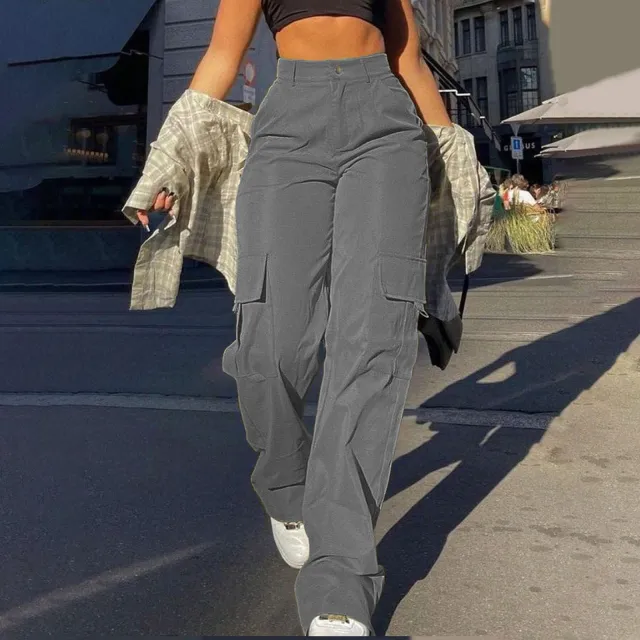 Multi Pocket Workwear Straight leg Trousers Dark Gray - Shop at LoveMi