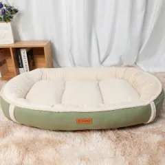 Dog Mat Pet Bed Linen Round Nest Non-slip - Green Block Oval - View 1