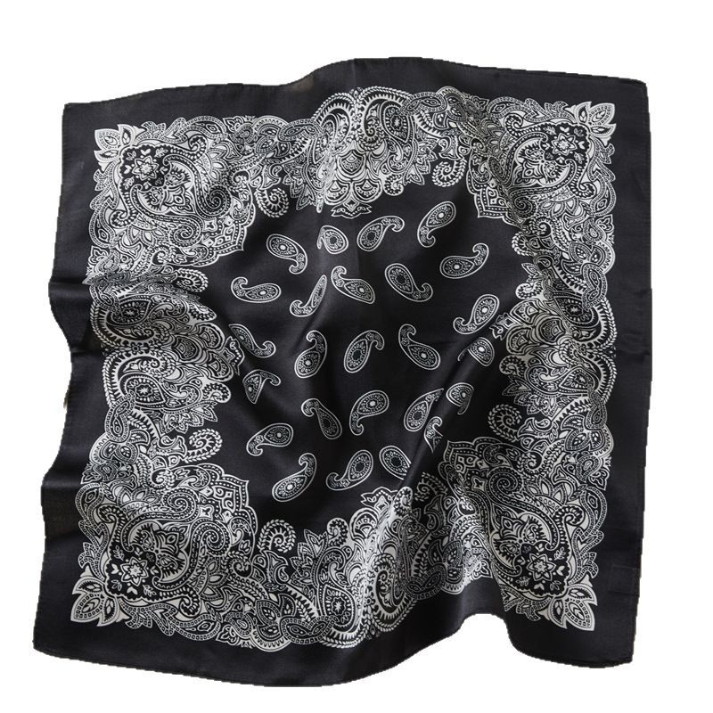 Black Four-Panel Silk Authentic Silk Scarf