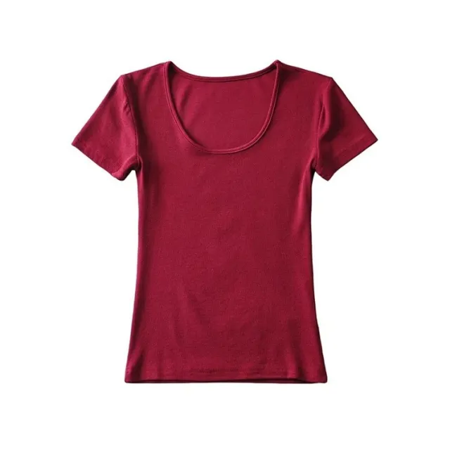 Women's Solid Color Round Neck Pullover Short Sleeve T shirt 194 Red - Shop at LoveMi