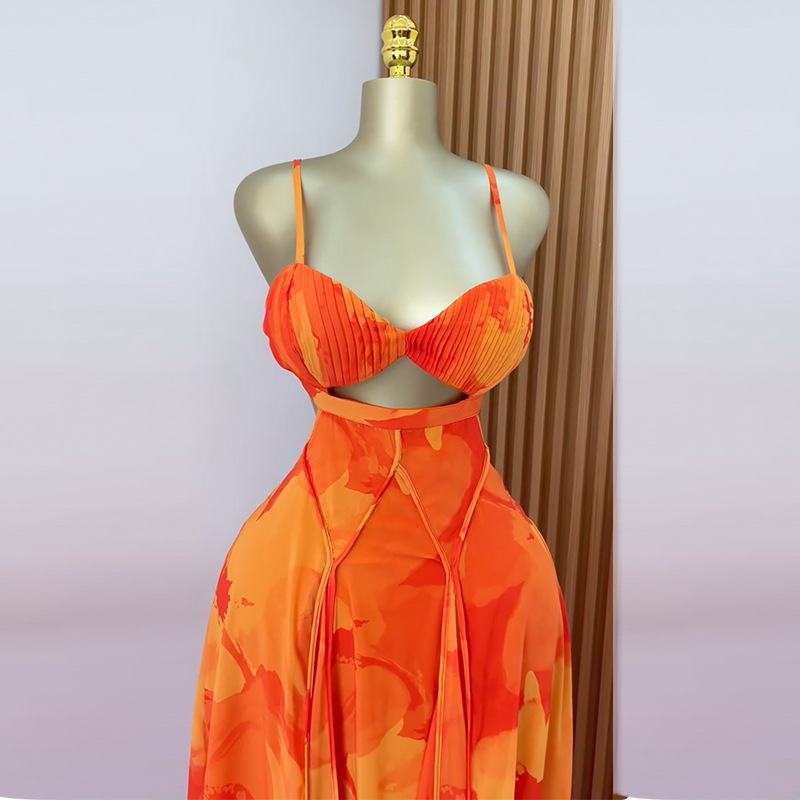 Printed Sling Tube Top High Waist A- Line Dress