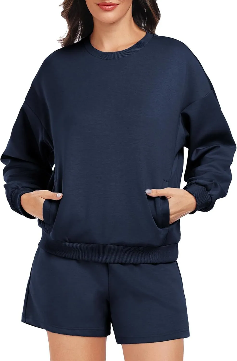 Women's Long-sleeve And Shorts Casual Sportswear Set - Blue