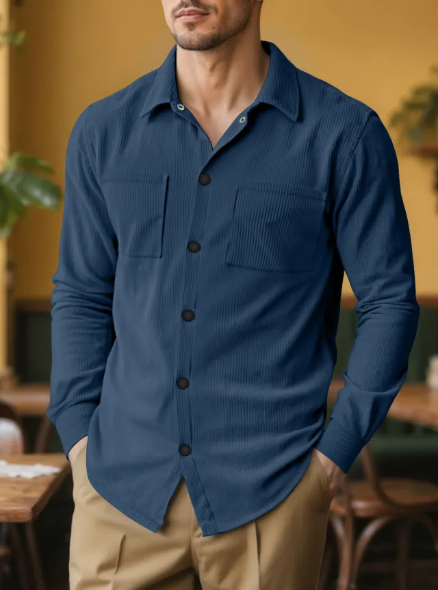 Casual Fashion Polo Collar Multi pocket Jacket Top Navy Blue - Shop at LoveMi