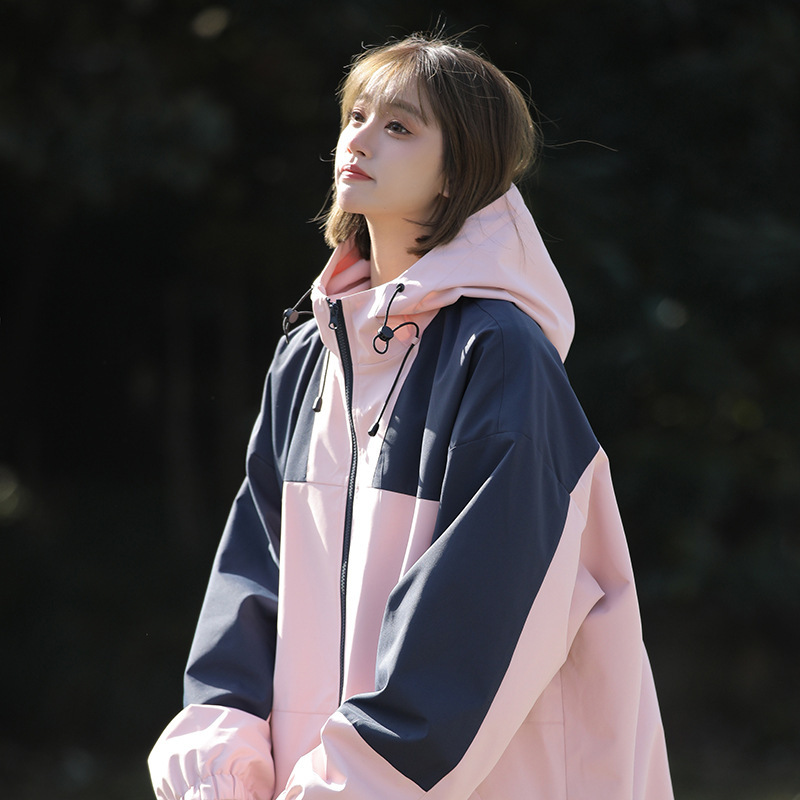 Black And White Stitching American Functional Outdoor Jacket Pink - Shop at LoveMi