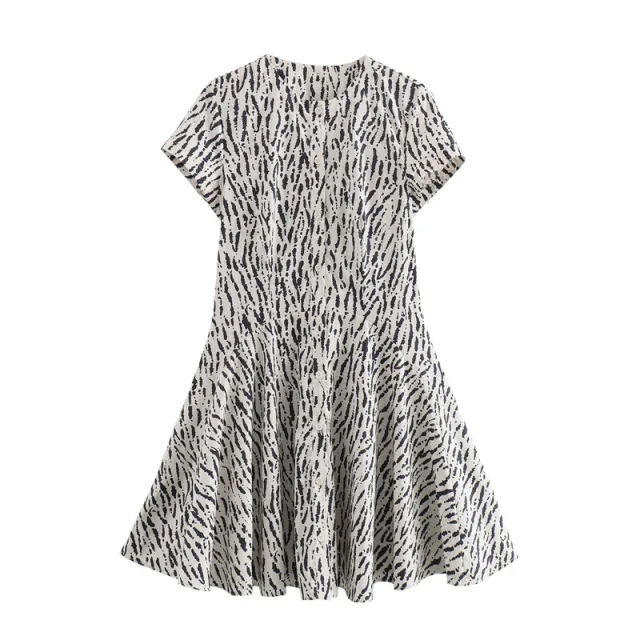 European And American Fashion Printed Round Neck Loose Leisure Short Dress Black And White Dots - Shop at LoveMi