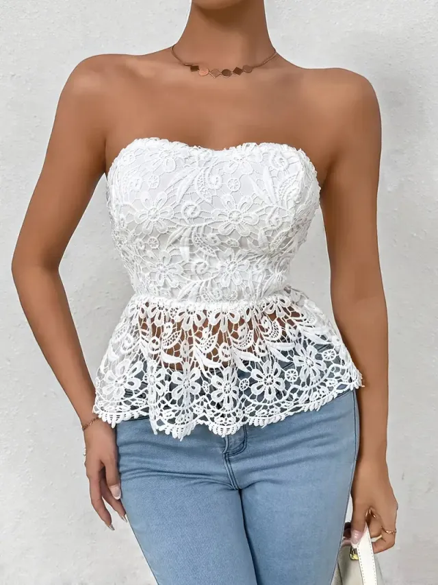 Women's Lace Embroidered Sleeveless Top White - Shop at LoveMi