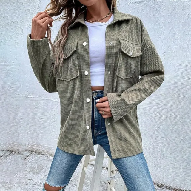 Women's Waffle Long Jacket Shirt Green - Shop at LoveMi