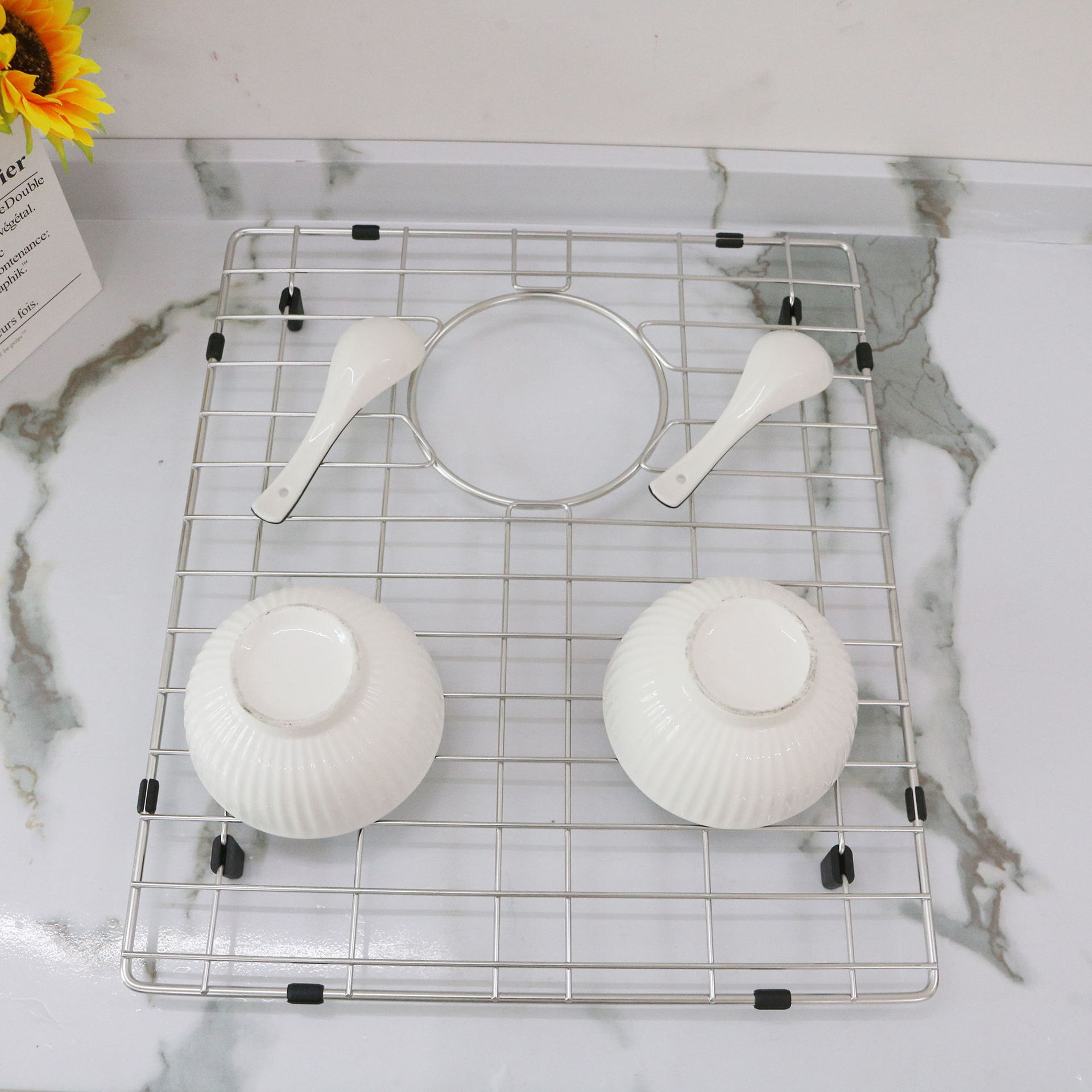 Stainless Steel Water Trough Grid At The Bottom Of American Kitchen Sink