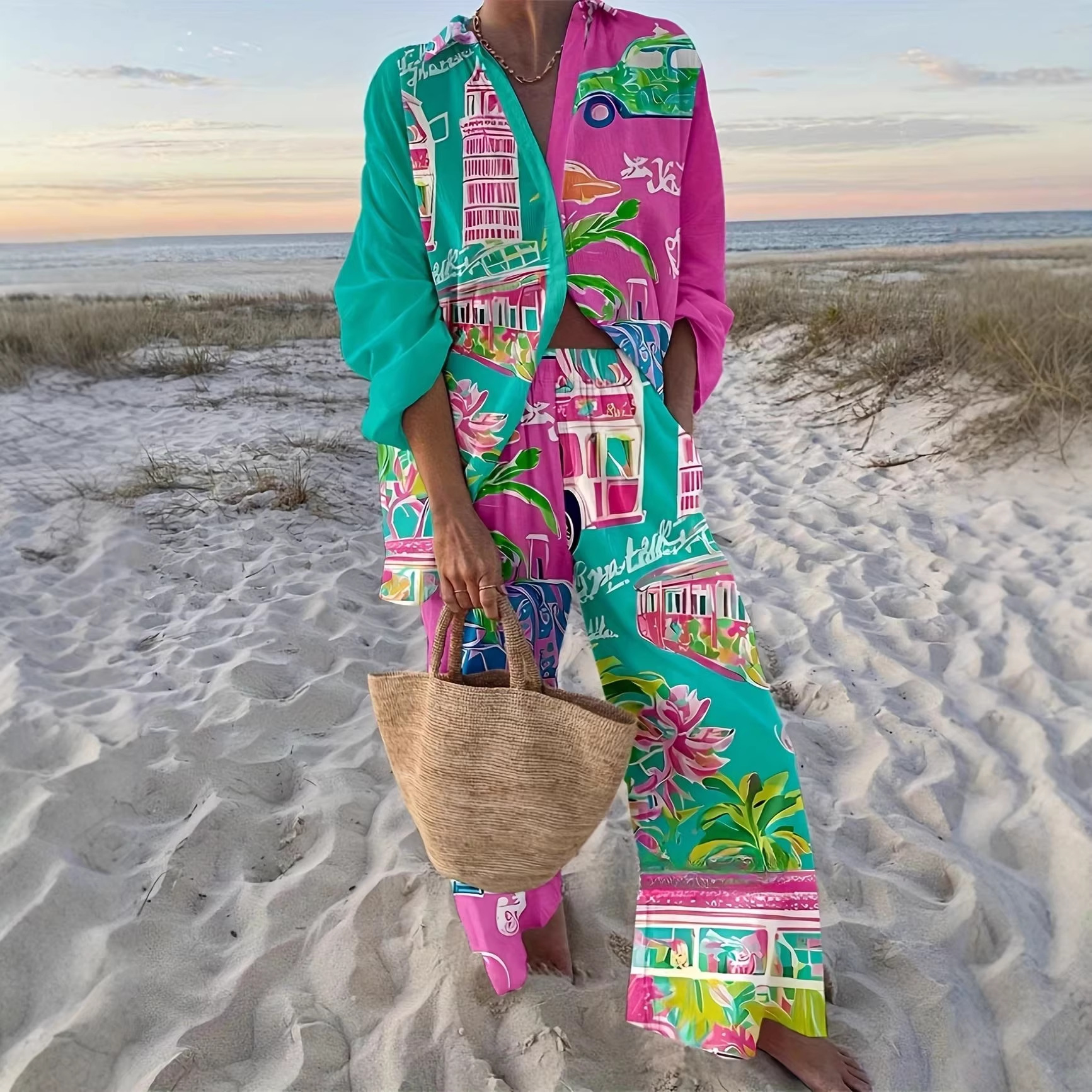 Women's Fashionable Casual 3D Digital Print Set