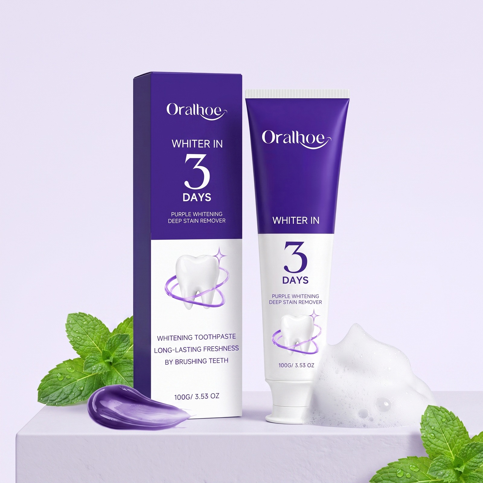 Dentifrice blanc brillant violet