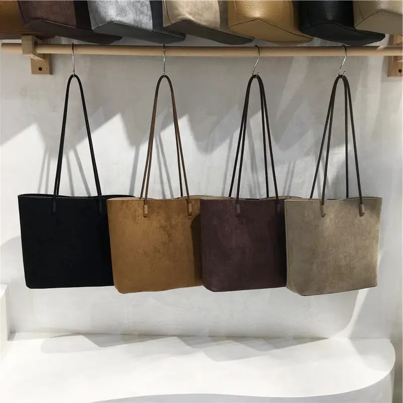 Retro Suede-Like Fabric Simple Handheld Shoulder Tote