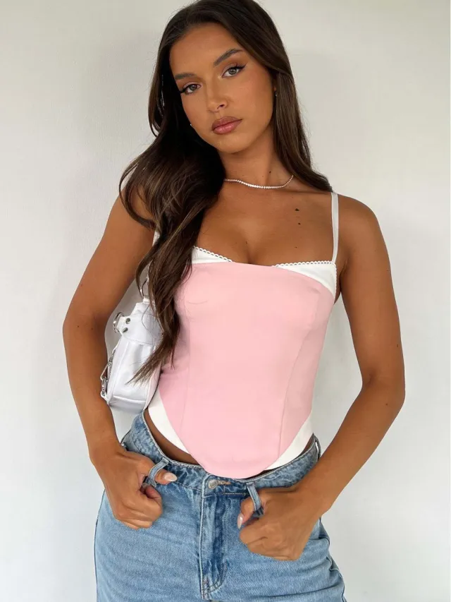 Seaside Holiday Multi color Mosaic Spaghetti Straps Chest Wrap Atmosphere Good Top Pink - Shop at LoveMi