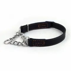 Semi-controlled P Chain Collar Cowhide Small Dog Puppy Bandana - Black - View 1