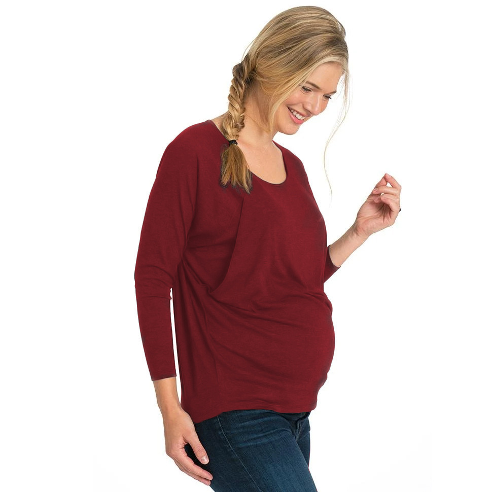 Fashion Round Neck Raglan Long Sleeve Breastfeeding T-shirt