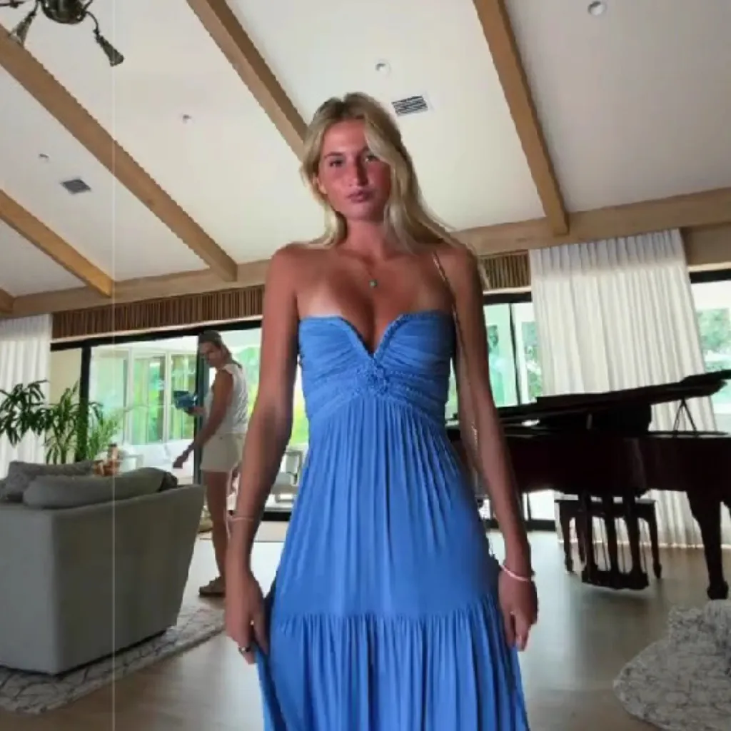 Women's Twist Weave Tube Top Lace-up Dress - Blue