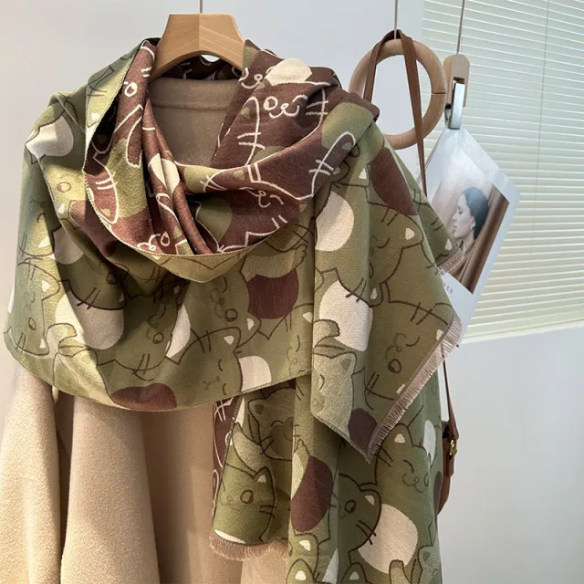 Artificial Cashmere Scarf Women's Winter Korean Style All matching Long Thick Shawl Avocado Color - Shop at LoveMi