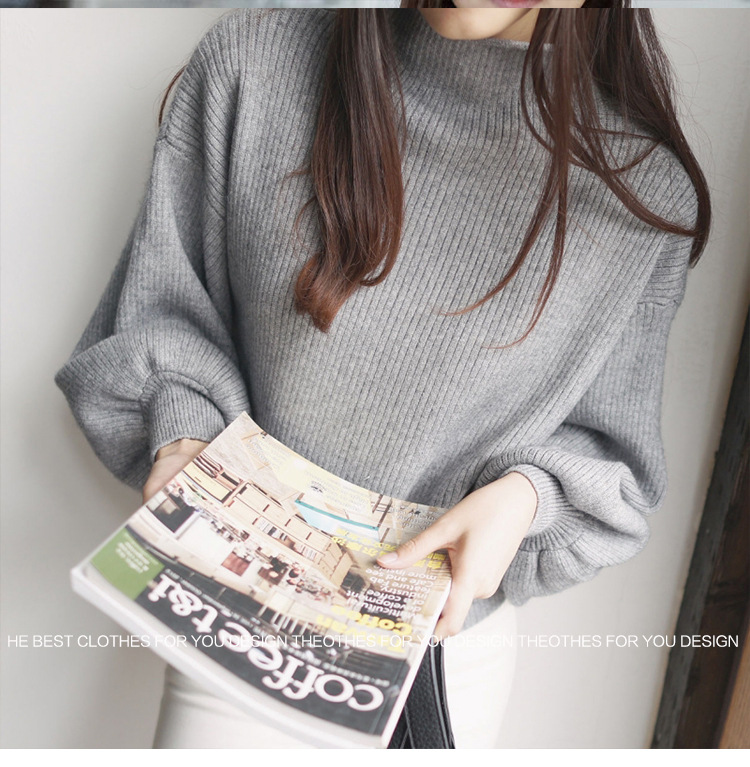 Title 5, Half Turtleneck Lantern Sleeve Sweater Loose Sl...