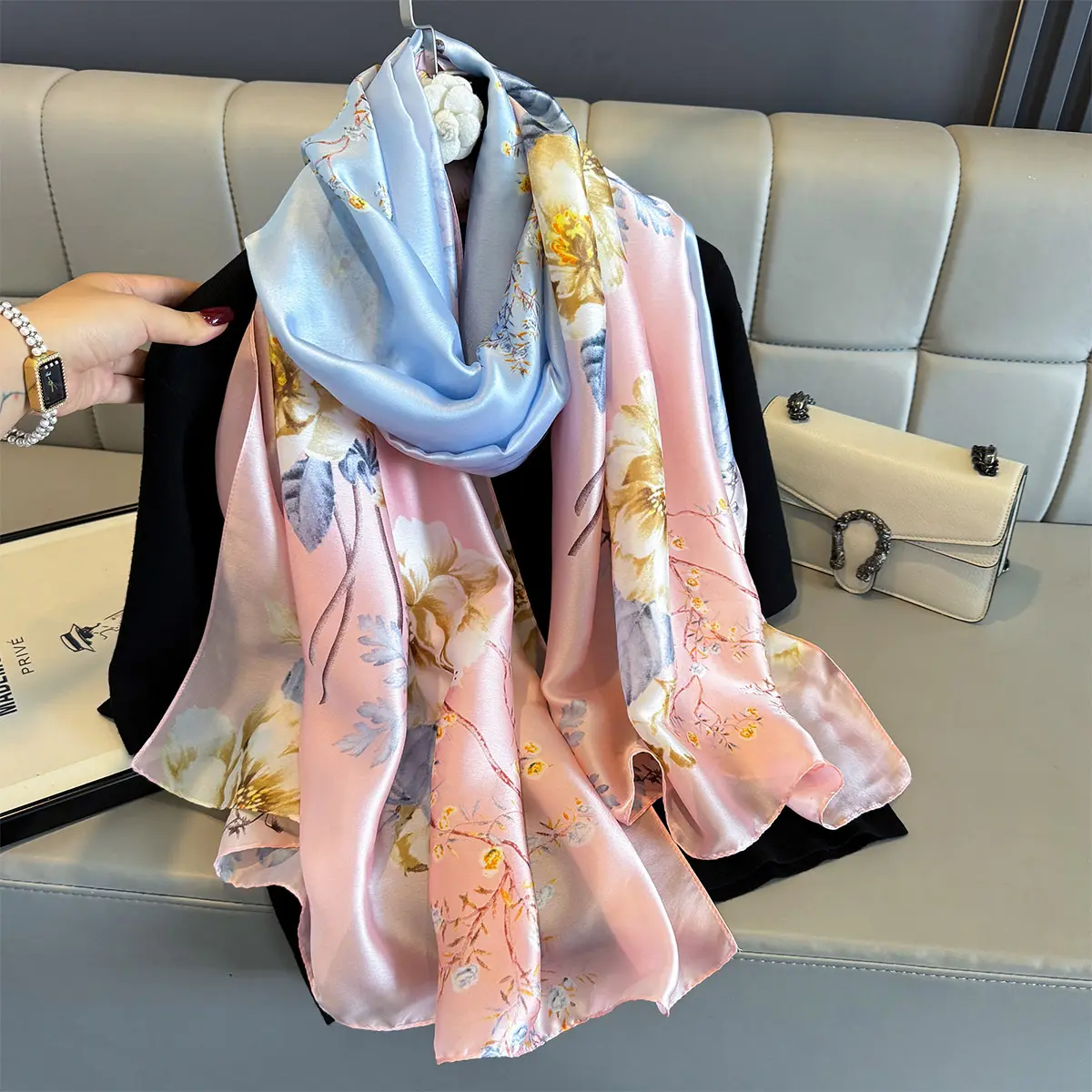 Womens Travel Sun-Protective Silk Scarf Elegant All-Match