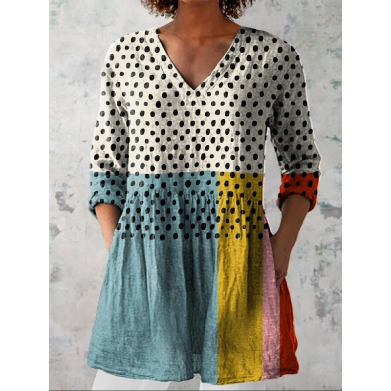 Summer Urban Casual V neck Wave Loose Dress Lyq40Wmvq0019 - Shop at LoveMi