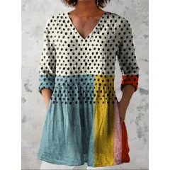 Summer Urban Casual V-neck Wave Loose Dress - Lyq40Wmvq0019-L - View 1