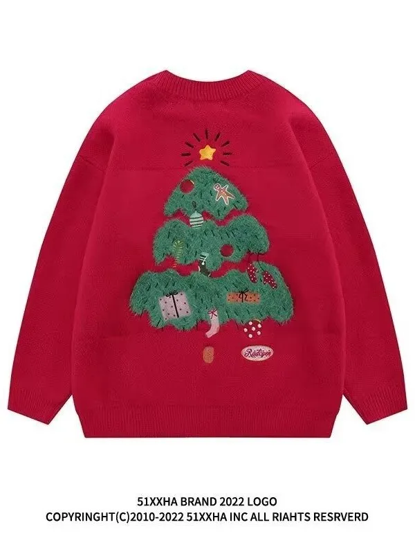 Christmas Design Sense Autumn And Winter Loose Couple Knitwear Sweater Red - Shop at LoveMi