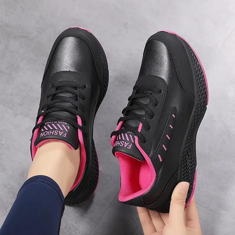 Leather Women's Shoes Casual Sneaker Round Toe