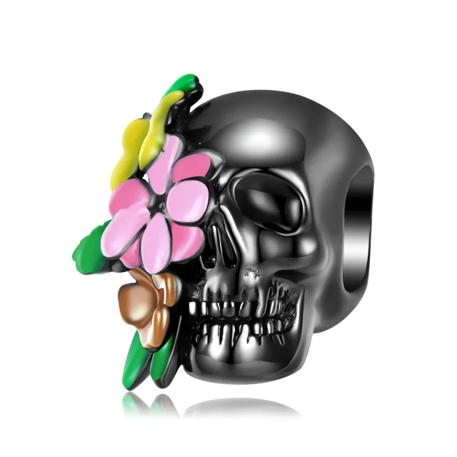 Skull Head And Flower Beads Exaggerated And Personalized S925 Silver DIY Beaded Bracelet Accessories Pc1429 - Shop at LoveMi