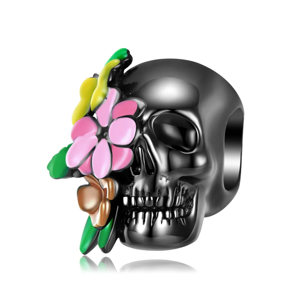 Skull Head And Flower Beads Exaggerated And Personalized S925 Silver DIY Beaded Bracelet Accessories - Pc1429