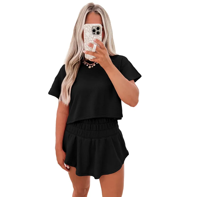 New Solid Colour Short Sleeve Casual Suit Women - Lc627060P2