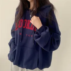 Letter Printed Hoodie Female American Style - Navy - View 1