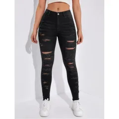 All-match Skinny Denim Trousers For Women - Black - View 1