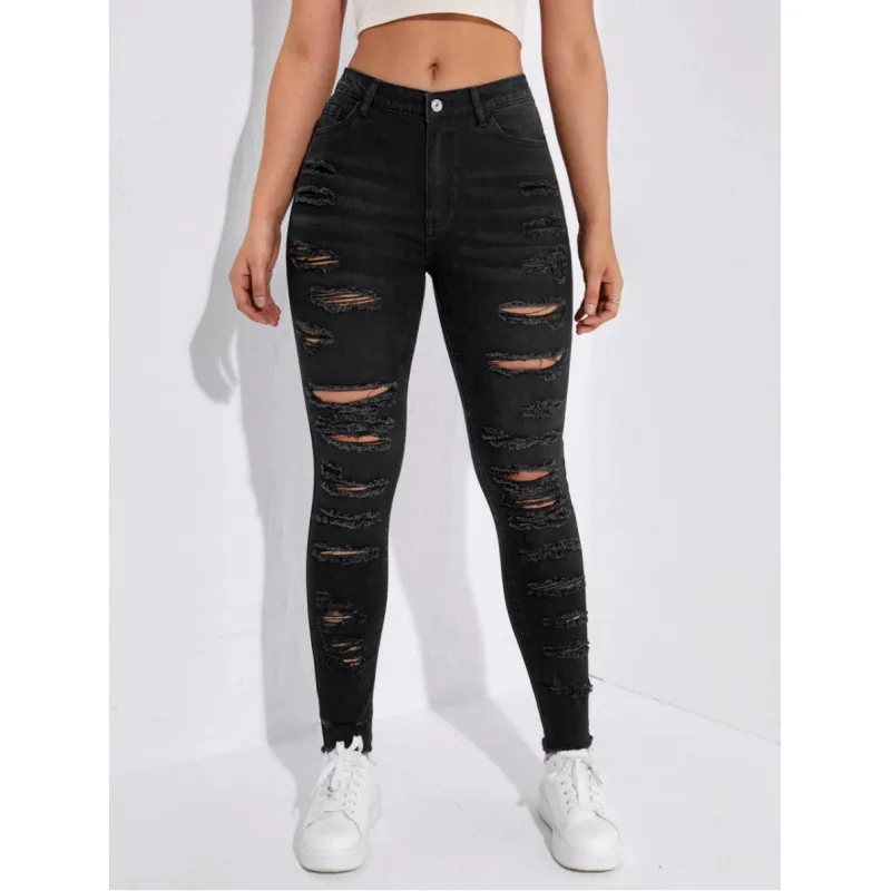 All-match Skinny Denim Trousers For Women - Black