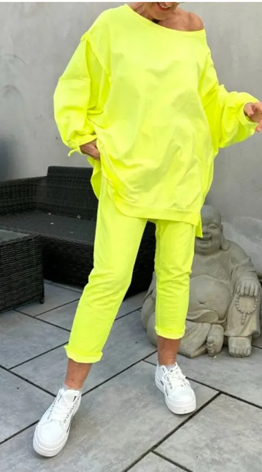 Casual Solid Color Round Neck Long Sleeve Top Two piece Pants Yellow - Shop at LoveMi