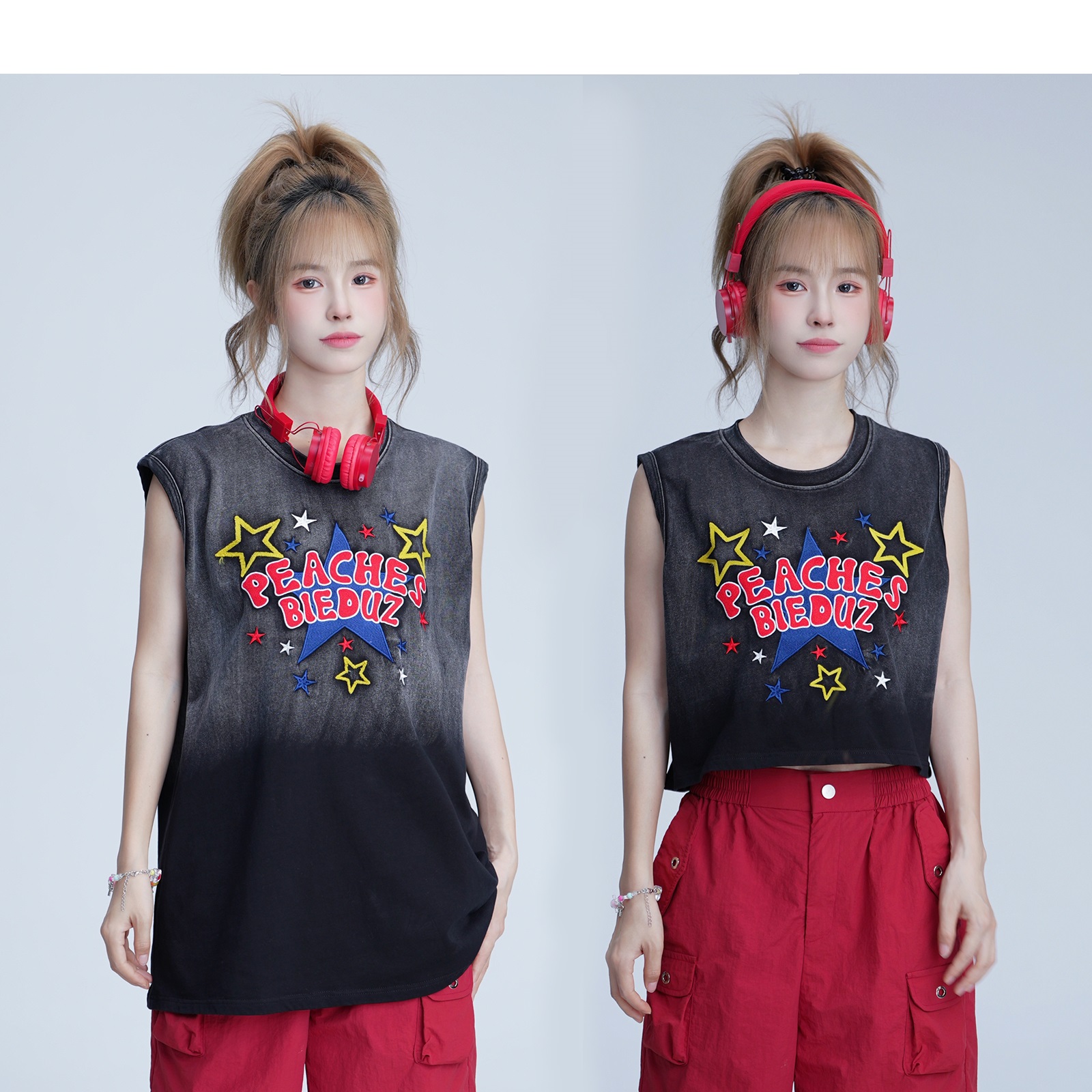 Embroidered Washed Vest Sleeveless Shirt Waistcoat Top